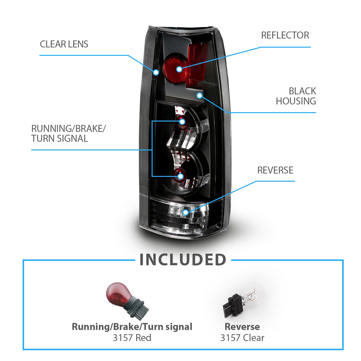 Chevy/GMC C/K 1500/2500/3500 88-99, SUBURBAN/YUKON 92-00, TAHOE 94-00, BLAZER 92-94, CADILLAC ESCALADE 99-00 TAIL LIGHTS BLACK NEW VERSION