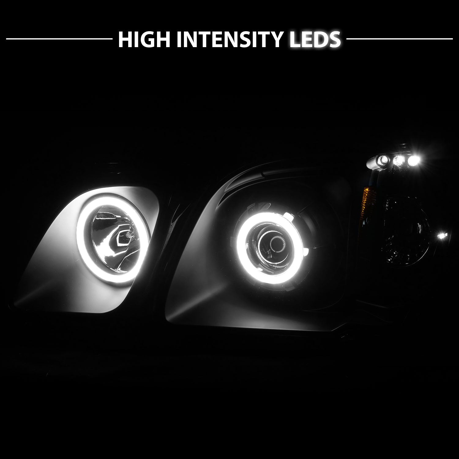 LEXUS LX470 98-07 PROJECTOR HEADLIGHTS HALO BLACK CLEAR AMBER (RX HALO)
