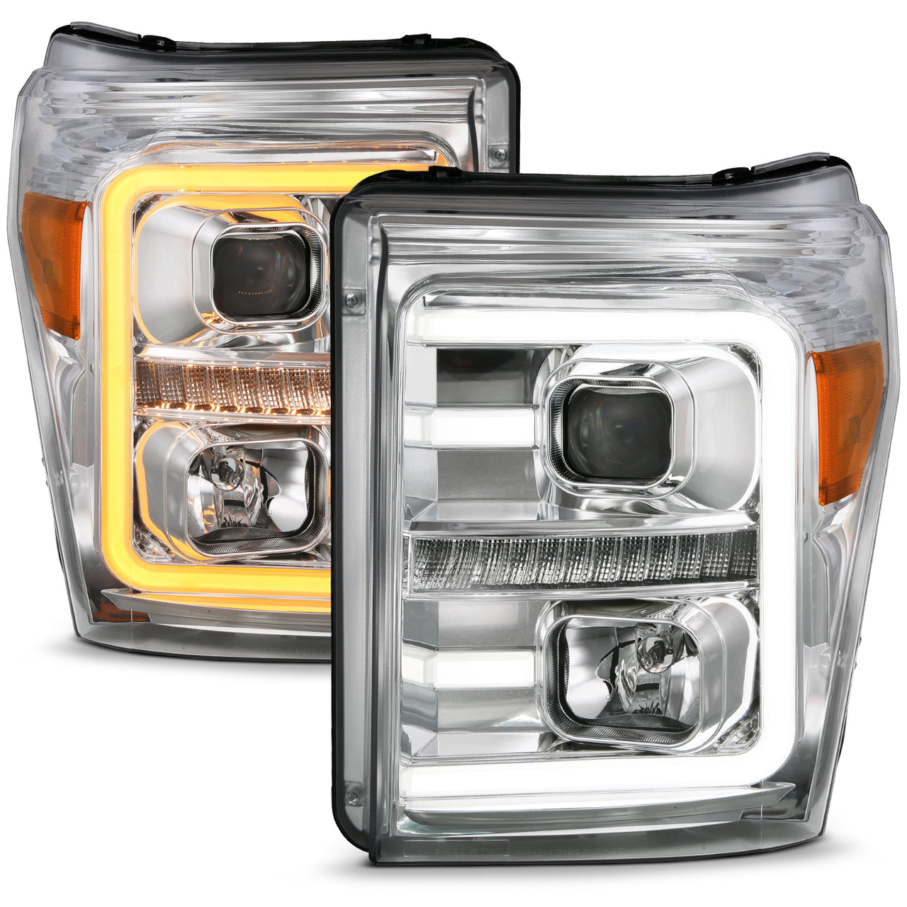 FORD F-250/SUPER DUTY 11-16 PROJECTOR LIGHT BAR STYLE SWITCHBACK HEADLIGHTS CHROME AMBER
