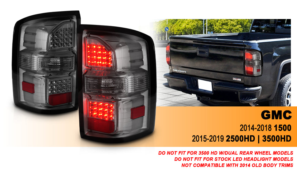 GMC SIERRA 14-18 LED TAIL LIGHTS SMOKE  (NON-OEM LED ONLY)