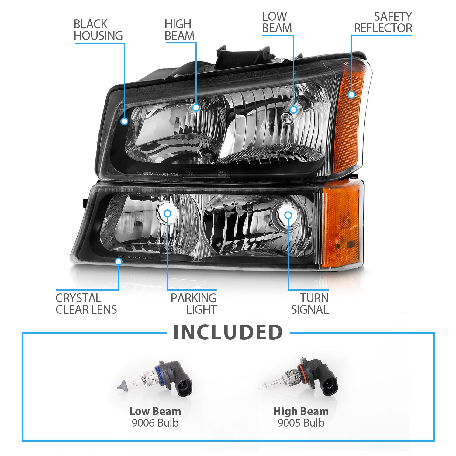 CHEVY SILVERADO 03-06 HEADLIGHTS W/ SIGNAL LIGHT BLACK AMBER (4 PCS)