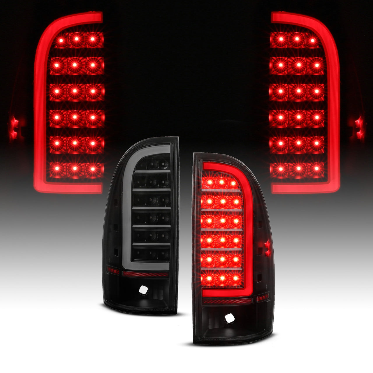 TOYOTA TACOMA 05-15 LED TAIL LIGHTS BLACK HOUSING SMOKE LENS (W/ C LIGHT BAR)