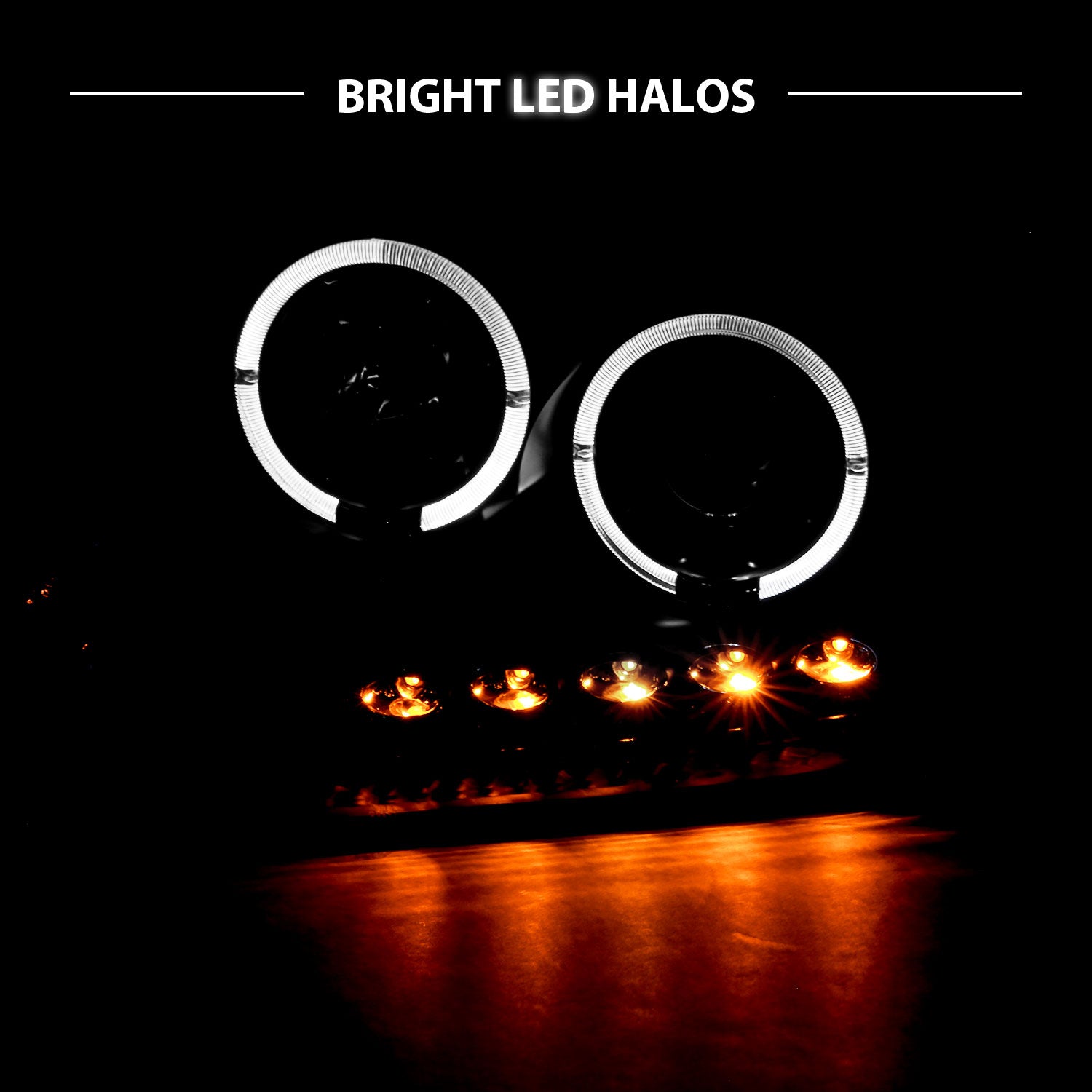 FORD F-150 04-08 PROJECTOR HEADLIGHTS 2 HALO LED BLACK CLEAR AMBER
