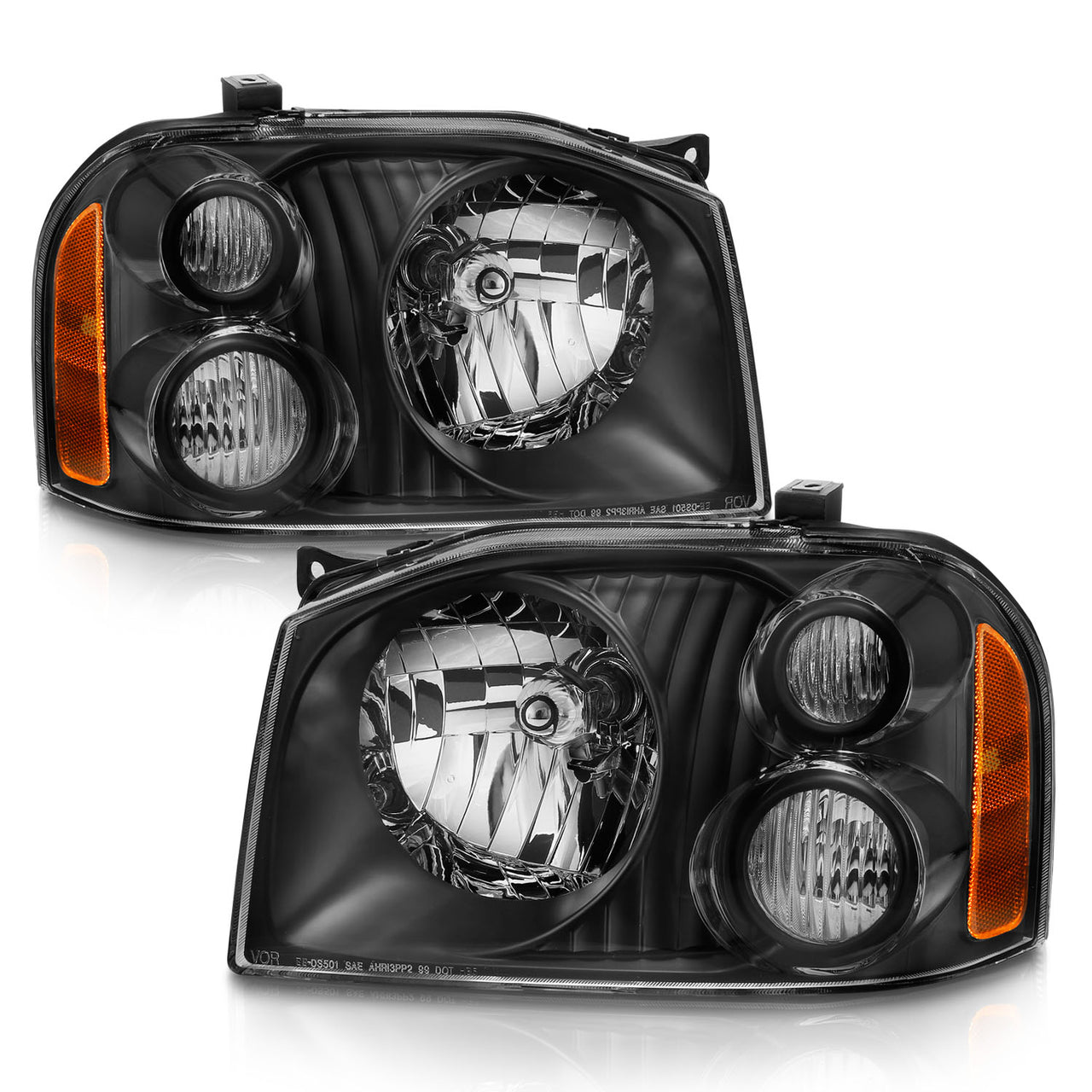 NISSAN FRONTIER 01-04 SE/SC MODEL HEADLIGHTS CRYSTAL BLACK AMBER