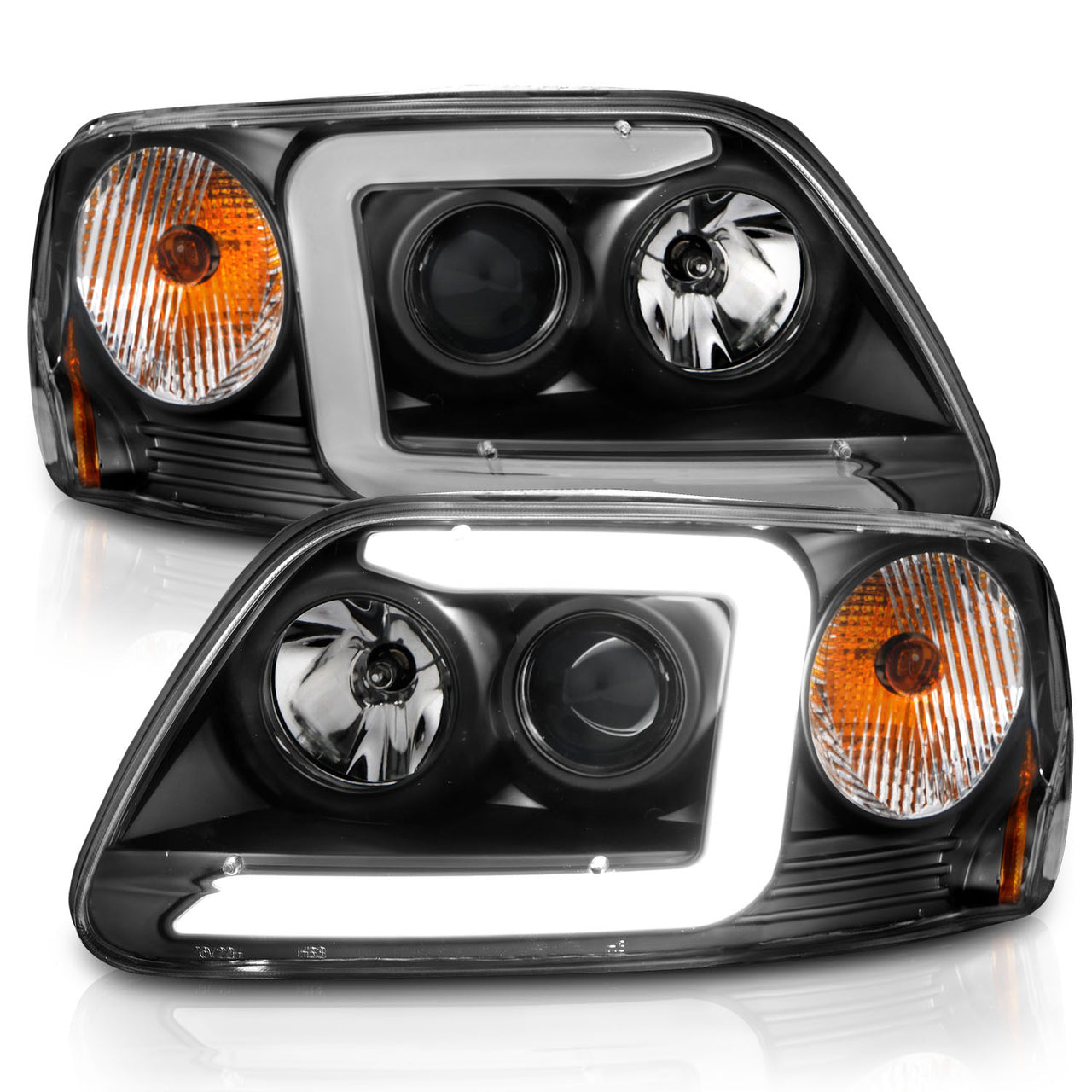 FORD F-150 97-04 (01-04: XL/XLT/LARIAT MODEL: W/O STX OR HERITAGE EDITION) PROJECTOR HEADLIGHTS BLACK AMBER (C LIGHT BAR)
