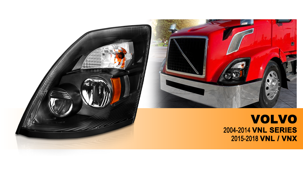 VOLVO VNX/VLN  15-16  LED H.L BLACK AMBER  (LEFT) (VNX 300,430, 630/VNL 300,430,630,670,730,780)