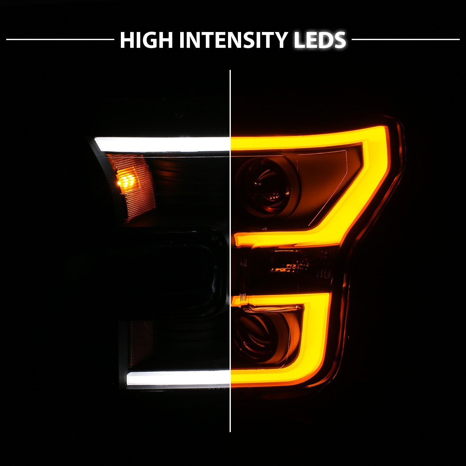 FORD F-150 15-17 PROJECTOR LIGHT BAR STYLE SWITCHBACK HEADLIGHTS BLACK AMBER