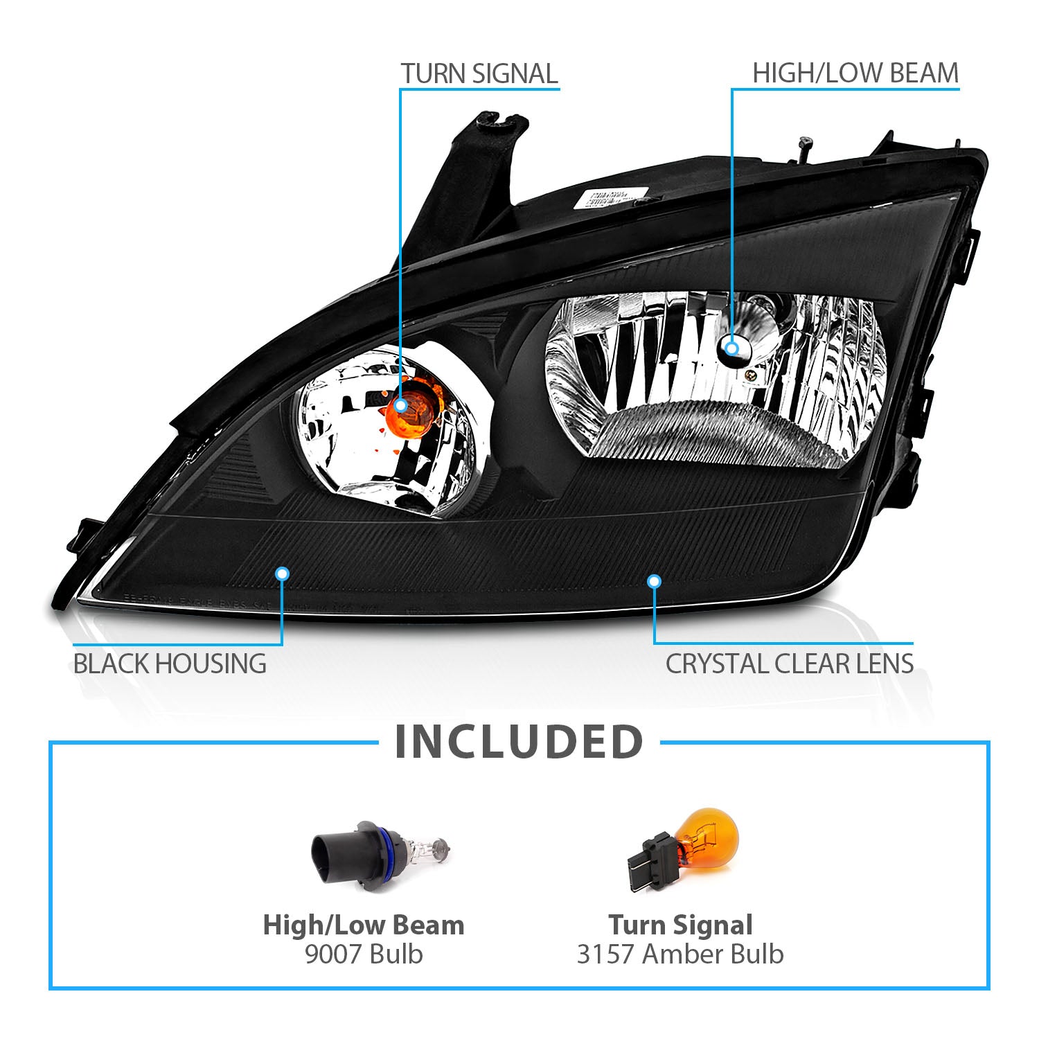 FORD FOCUS ZX4 05-07 HEADLIGHTS 4DR BLACK