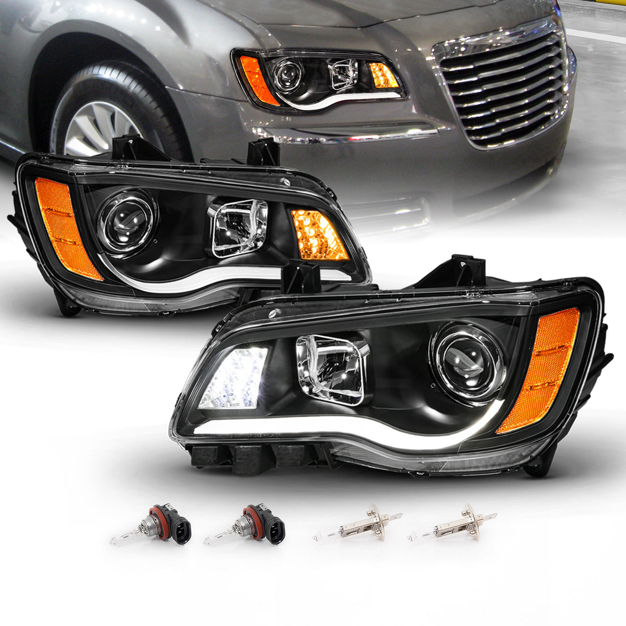 CHRYSLER 300 11-UP PROJECTOR LIGHT BAR STYLE HEADLIGHTS BLACK CLEAR G2 AMBER