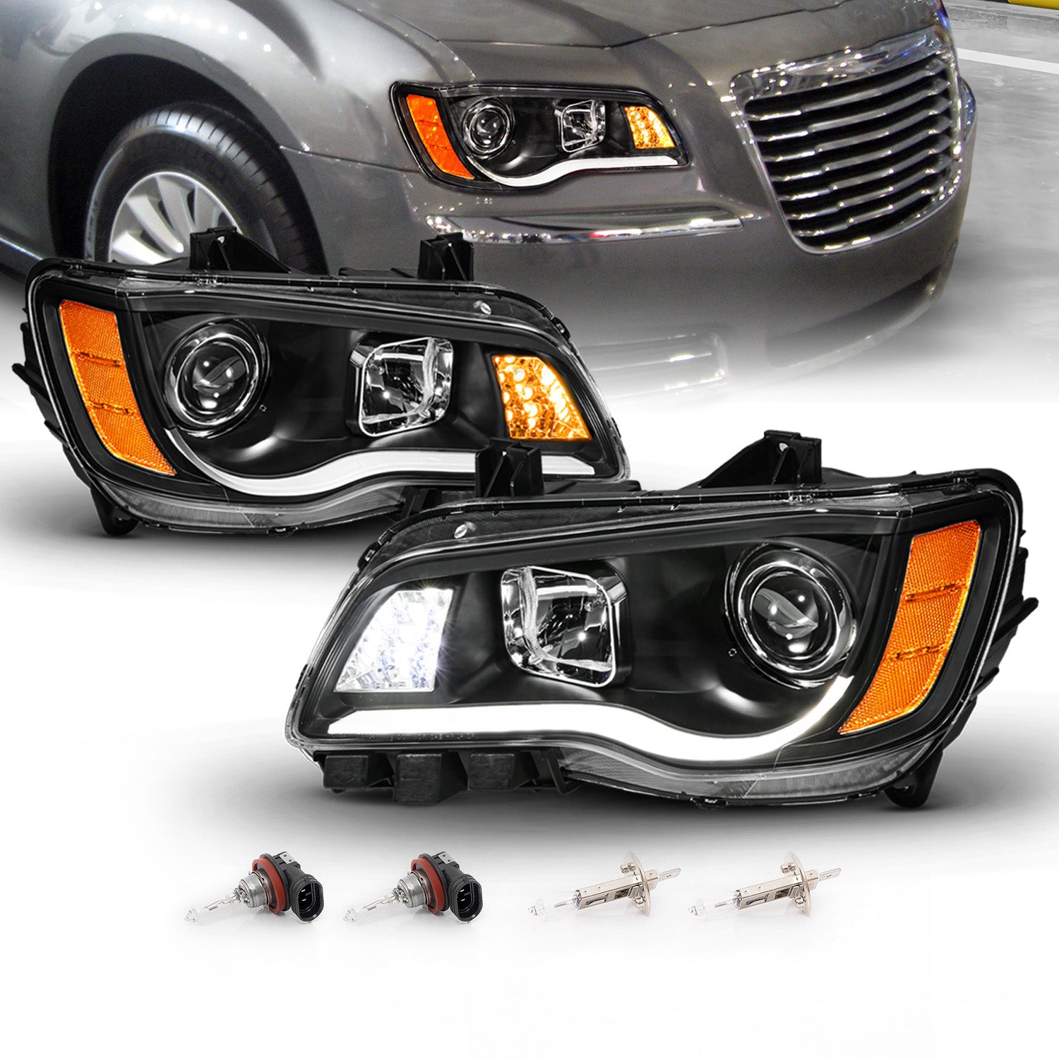 CHRYSLER 300 11-UP PROJECTOR LIGHT BAR STYLE HEADLIGHTS BLACK CLEAR G2 AMBER
