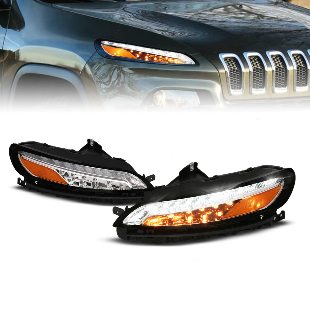 JEEP CHEROKEE 14-UP LED PARKING/SIGNAL LIGHTS ALL CHROME AMBER