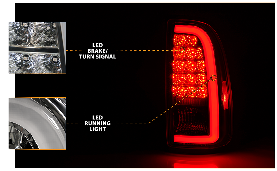 TOYOTA TUNDRA 00-06 LED TAIL LIGHTS CHROME HOUSING CLEAR LENS W/ C LIGHT BAR (STD BED REGULAR CAB, ACCESS CAB)