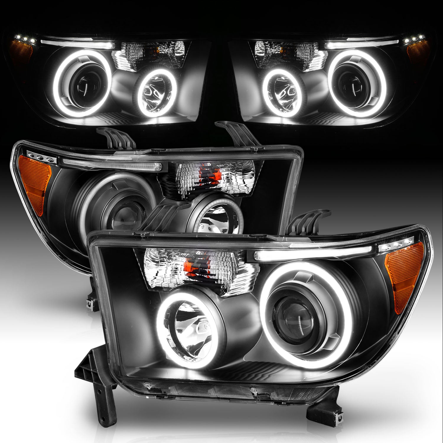TOYOTA TUNDRA 07-13/SEQUOIA 08-17 PROJECTOR HEADLIGHTS HALO W/ LED BAR BLACK CLEAR AMBER (RX HALO)