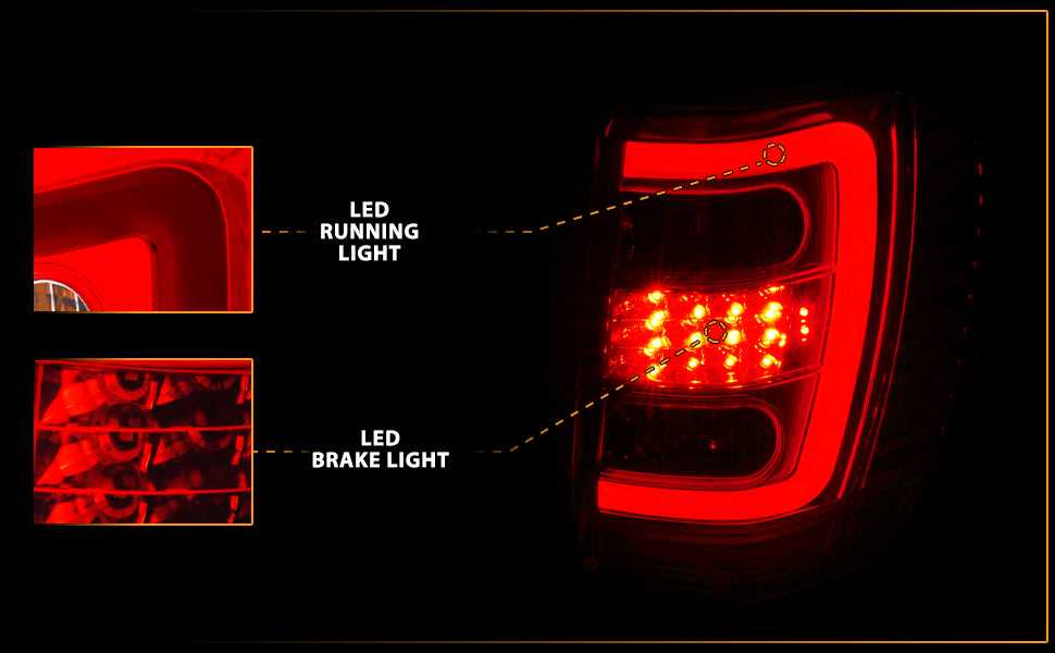 JEEP GRAND CHEROKEE 99-04 LED TAIL LIGHTS RED/CLEAR W/ C LIGHT BAR