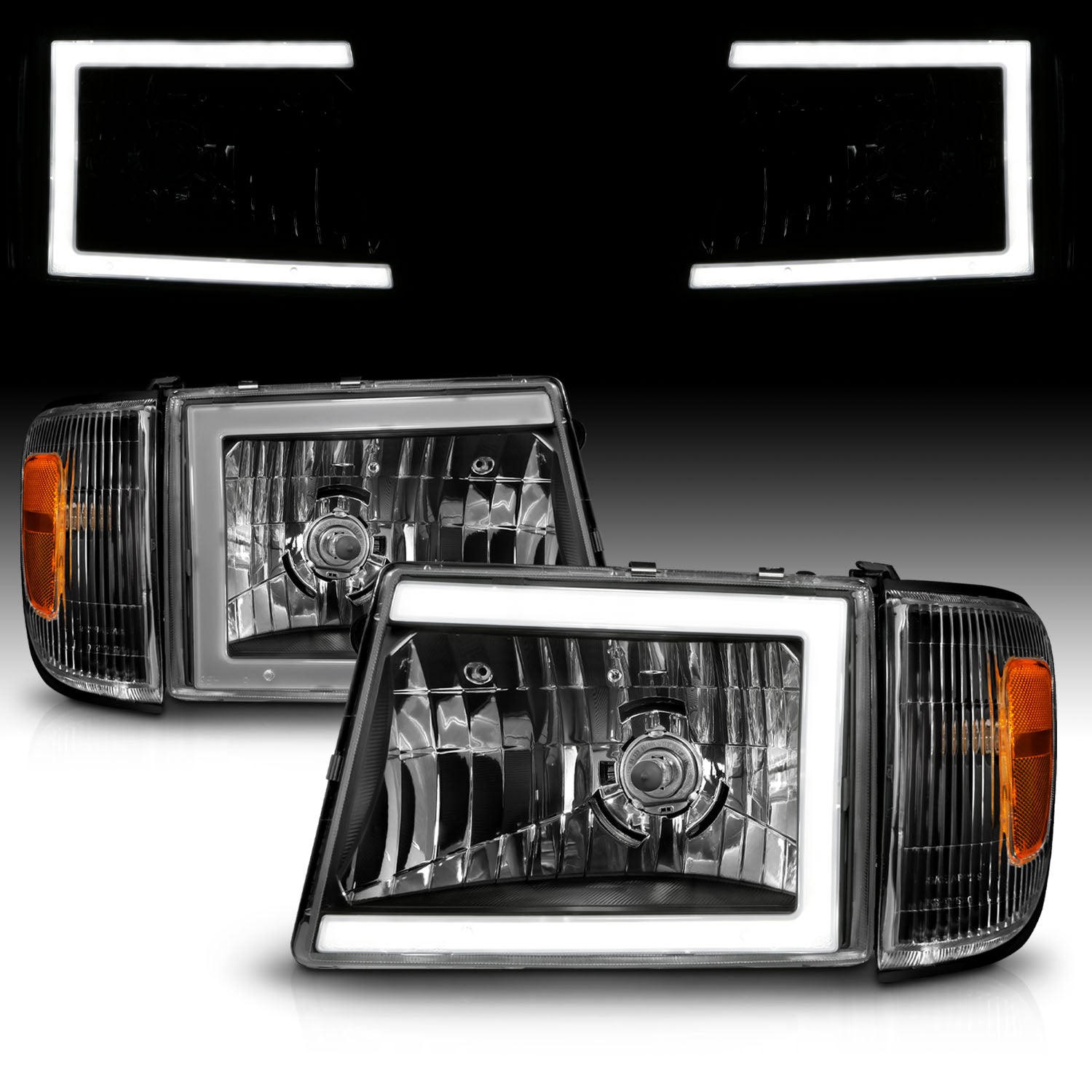 TOYOTA TACOMA 2WD (W/ PRERUNNER) 97-00 / 4WD 98-00 HEADLIGHTS BLACK (W/SIDE MARKERS) (W/ C LIGHT BAR)