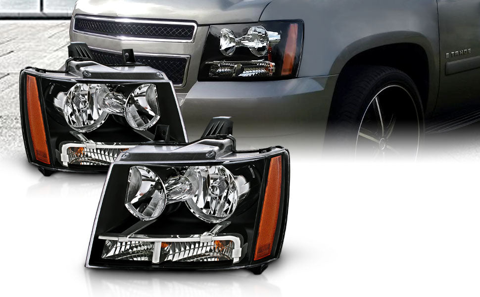 CHEVY TAHOE/SUBURBAN/AVALANCHE 07-14 HEADLIGHTS BLACK AMBER