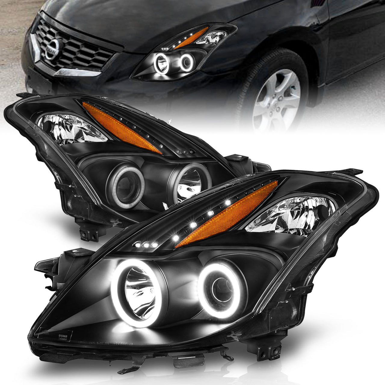 NISSAN ALTIMA 08-09 PROJECTOR 2D HEADLIGHTS BLACK CLEAR AMBER (RX HALO)