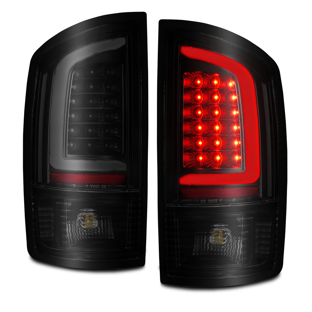 DODGE RAM 1500 02-05 / 2500/3500 02-06 LED TAIL LIGHTS BLACK HOUSING SMOKE LENS W/ C LIGHT BAR