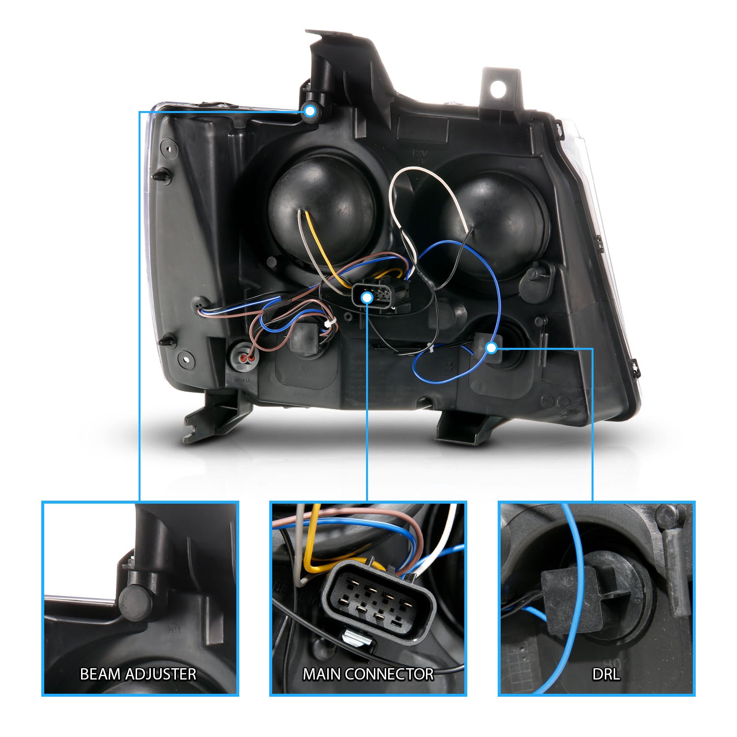 CHEVY TAHOE/SUBURBAN/AVALANCHE 07 PROJECTOR HEADLIGHTS G3 BLACK CLEAR AMBER