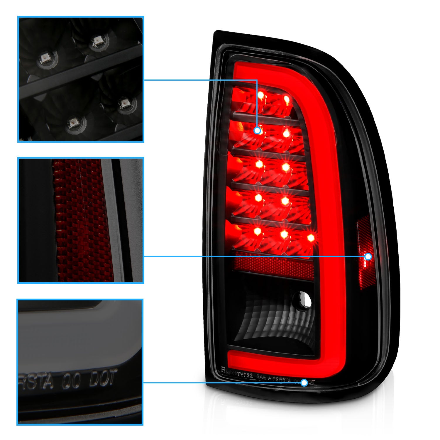 TOYOTA TUNDRA 00-06 LED TAIL LIGHTS BLACK HOUSING SMOKE LENS W/ C LIGHT BAR (STD BED REGULAR CAB, ACCESS CAB)