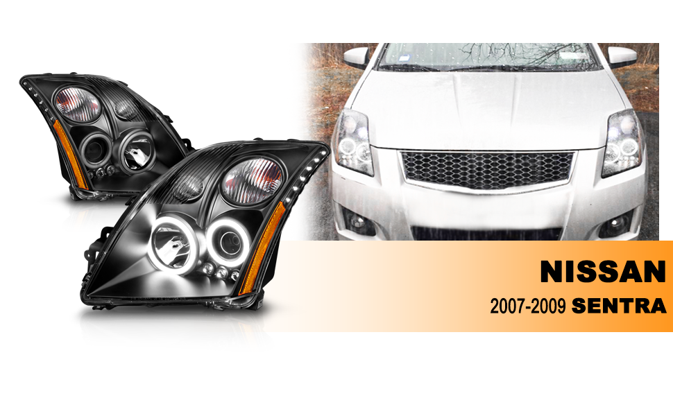 NISSAN SENTRA 07-09 PROJECTOR HEADLIGHTS HALO W/O CCFL BAR BLACK CLEAR AMBER (RX HALO)
