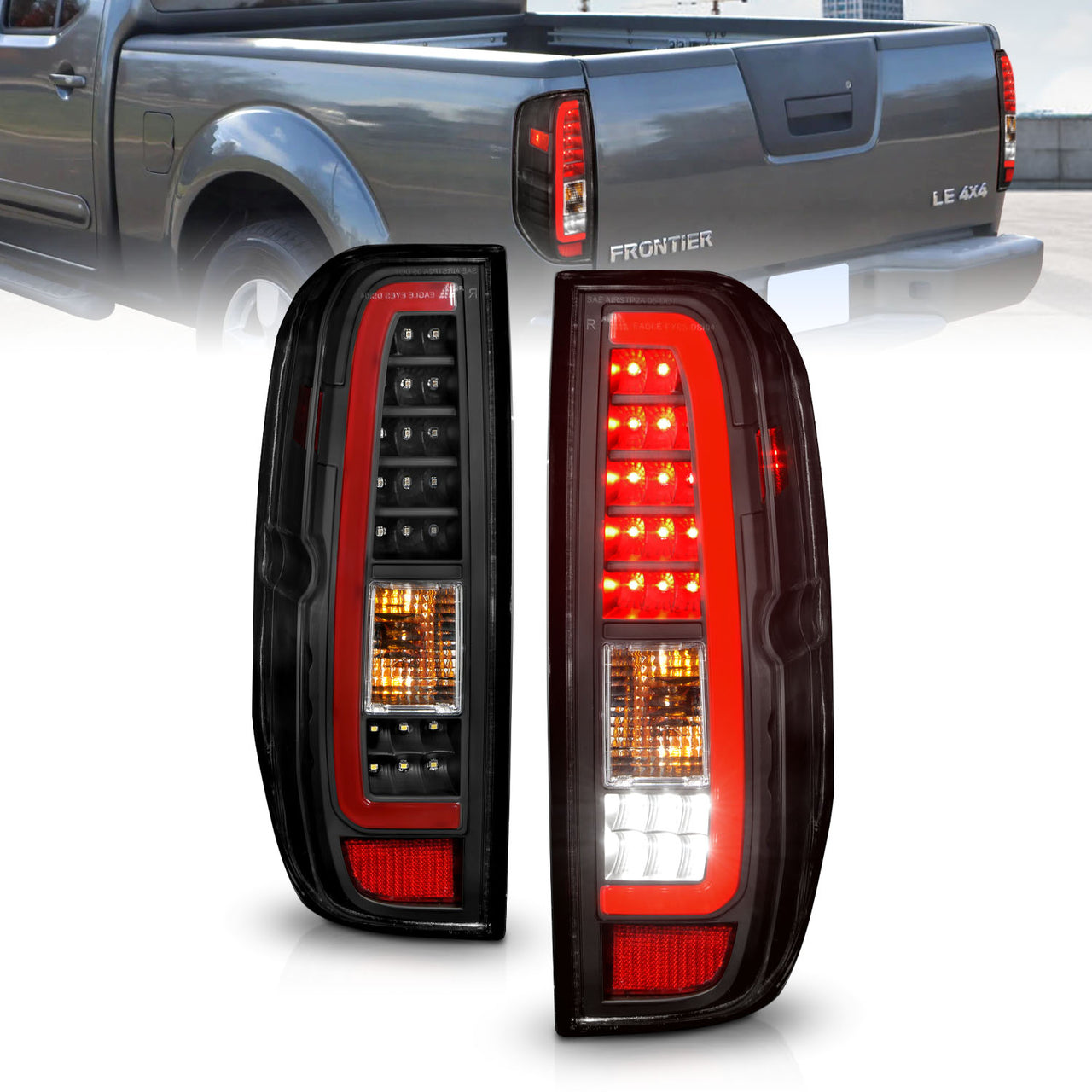 NISSAN FRONTIER 05-19 / SUZUKI EQUATOR 9-12 LED TAIL LIGHTS BLACK HOUSING CLEAR LENS W/C LIGHT BAR