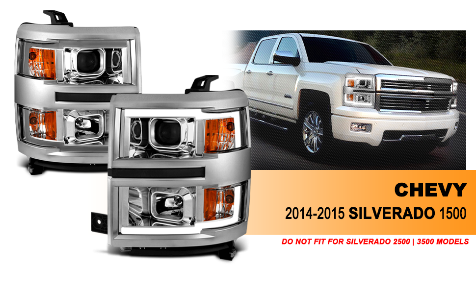 CHEVY SILVERADO 14 PROJECTOR LIGHT BAR STYLE HEADLIGHTS CHROME AMBER