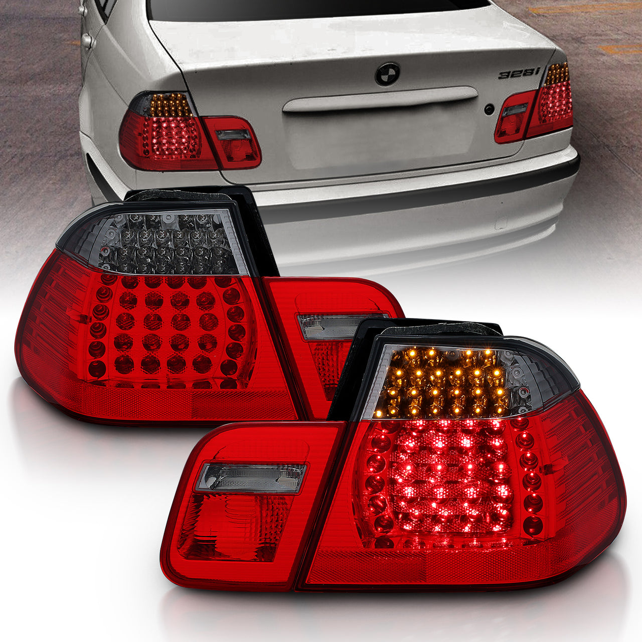 BMW 3 SERIES E46 99-01 4DR LED TAIL LIGHTS RED/SMOKE  4PCS
