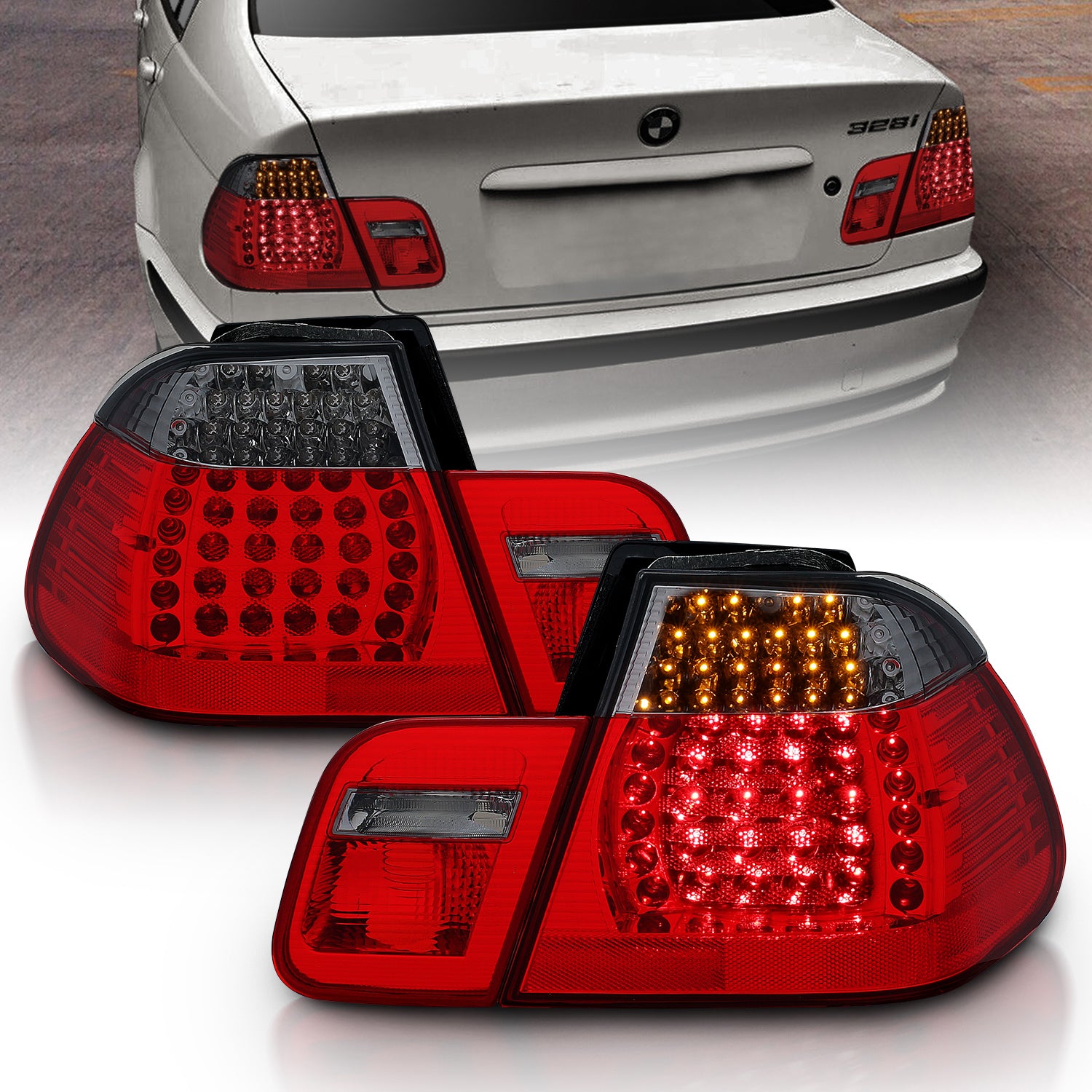 BMW 3 SERIES E46 99-01 4DR LED TAIL LIGHTS RED/SMOKE  4PCS