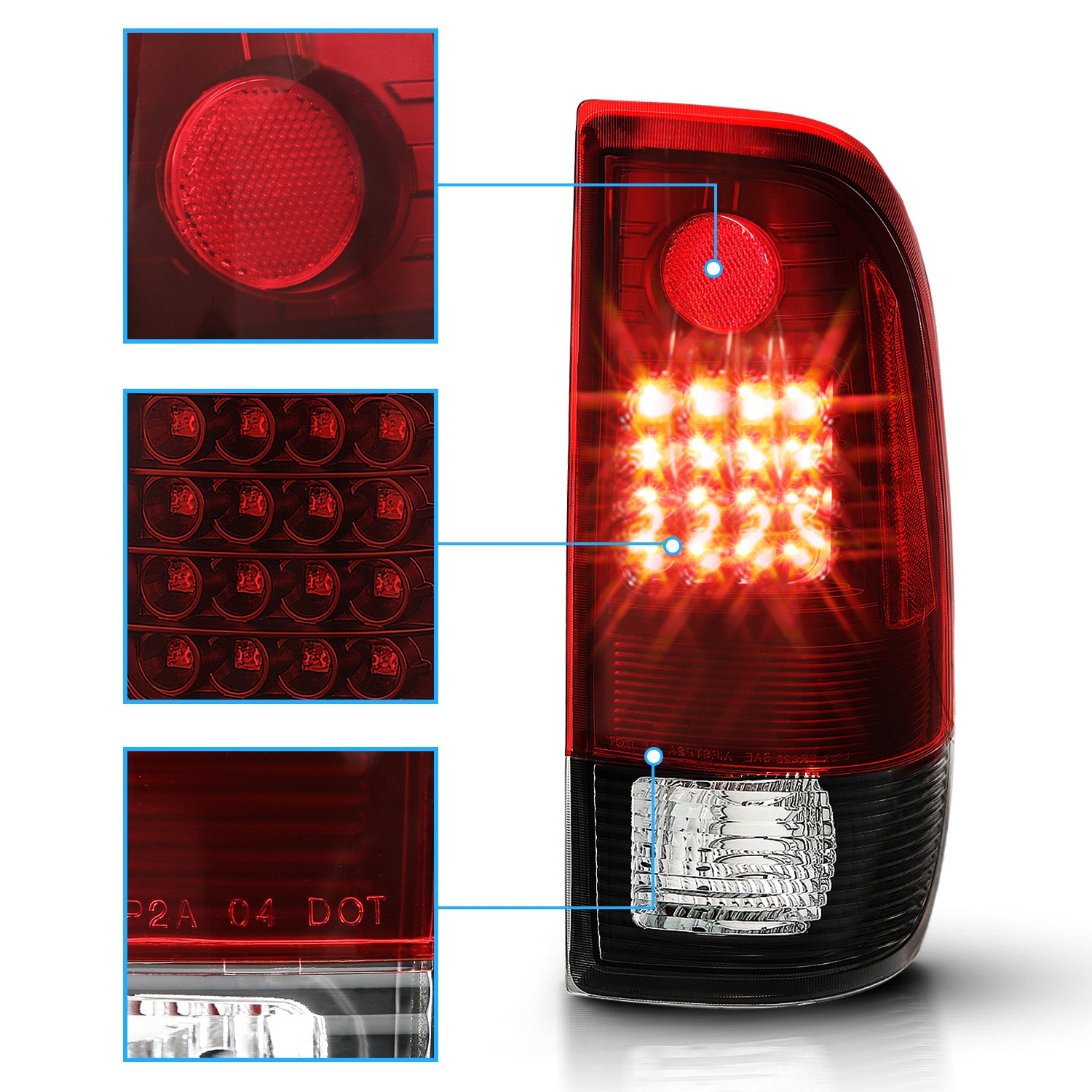 FORD F-150/F250 97-04 STYLESIDE/SUPER DUTY 99-07 LED TAILLIGHTS  BLACK HOUSING RED LENS  REFLECTOR