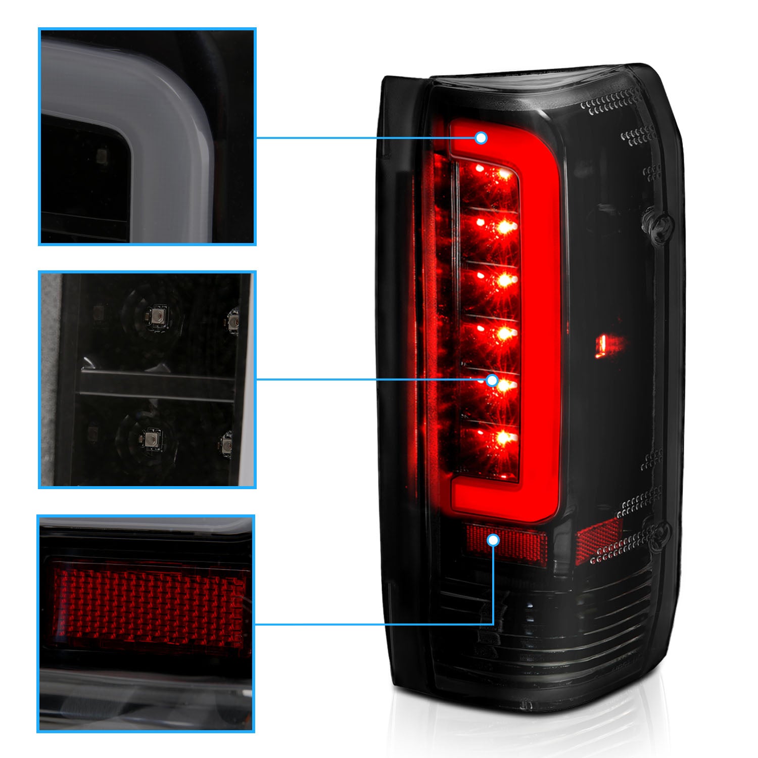 FORD F150 89-97/BRONCO 87-96 TAIL LIGHTS BLACK HOUSING SMOKE LENS W/C BAR