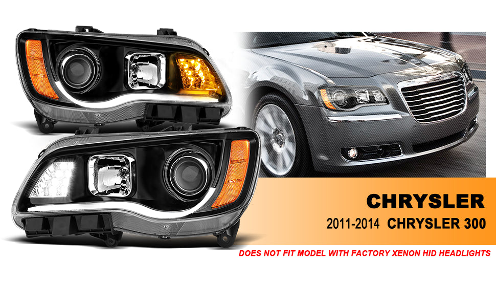 CHRYSLER 300 11-UP PROJECTOR LIGHT BAR STYLE HEADLIGHTS BLACK CLEAR G2 AMBER