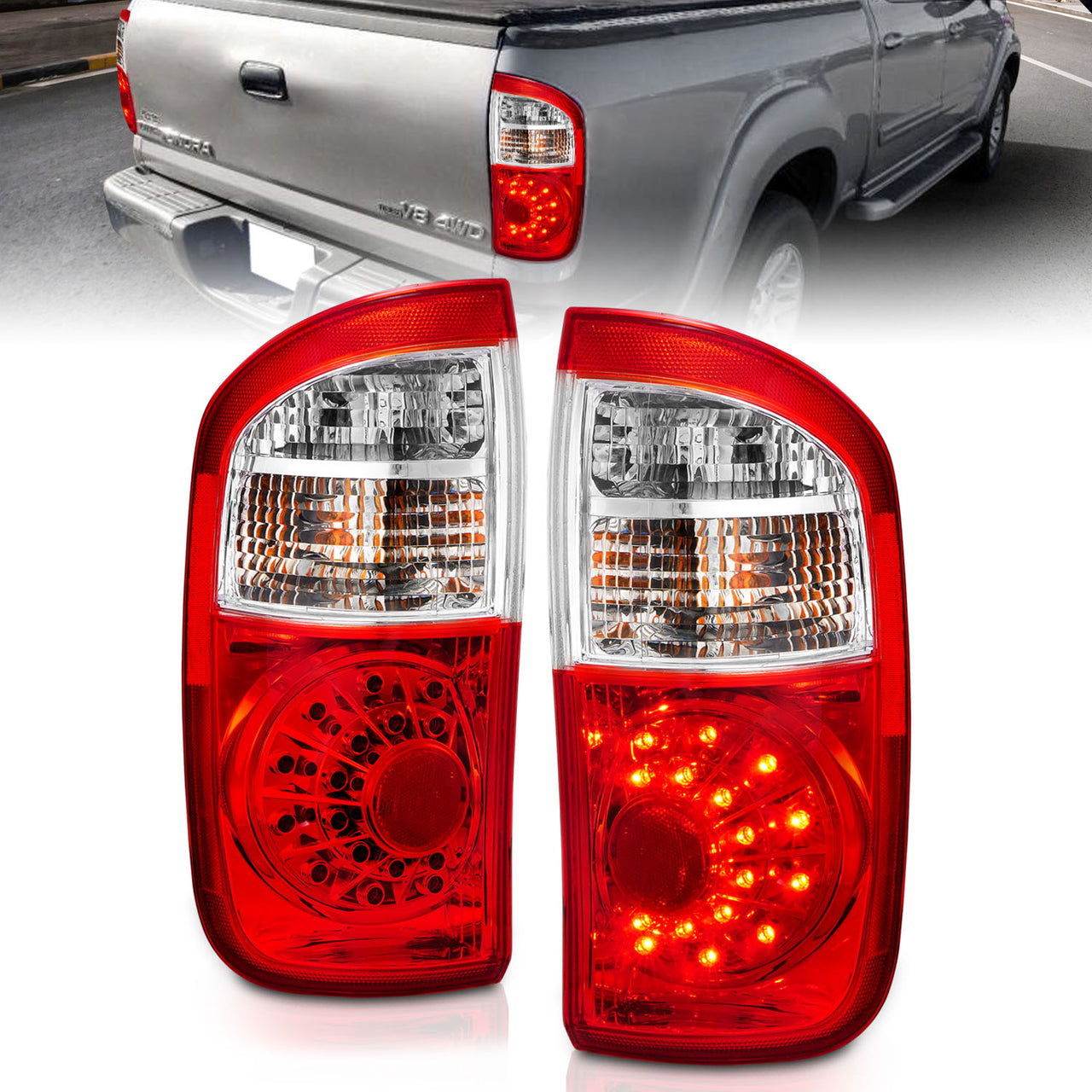 TOYOTA TUNDRA 00-06 LED TAIL LIGHTS RED/CLEAR (DOUBLE CAB ONLY/DOES NOT FIT STEPSIDE)