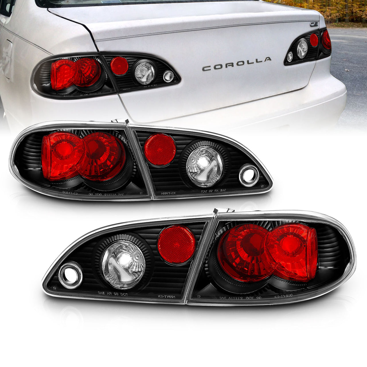 TOYOTA COROLLA 98-02 TAIL LIGHTS BLACK