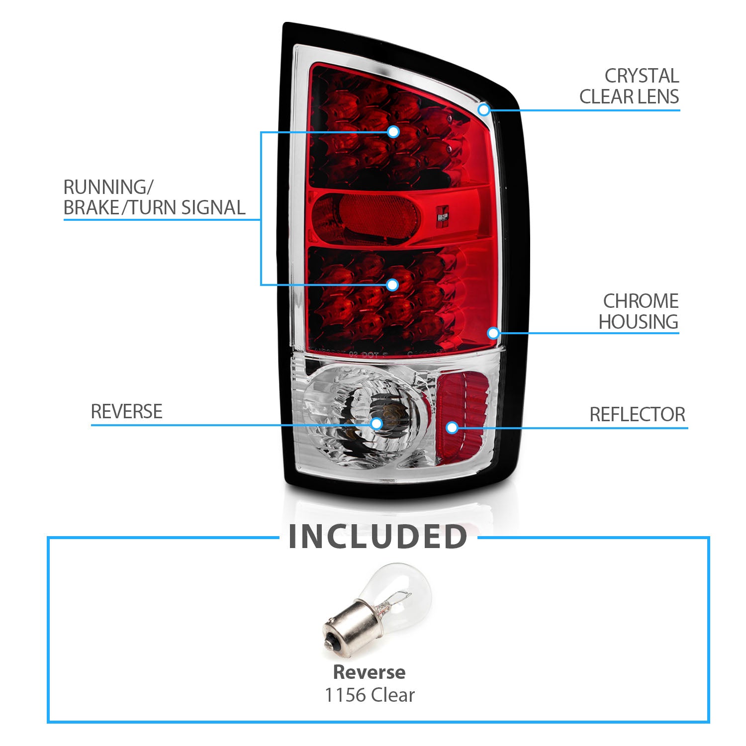 DODGE RAM 02-05 LED TAIL LIGHTS RED HOUSING CLEAR LENS