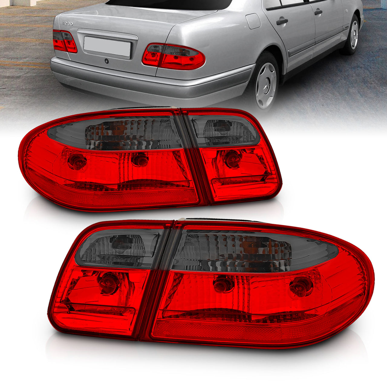 MBZ E CLASS W210 00-02 TAIL LIGHTS G2 RED/SMOKE (W/O LED)