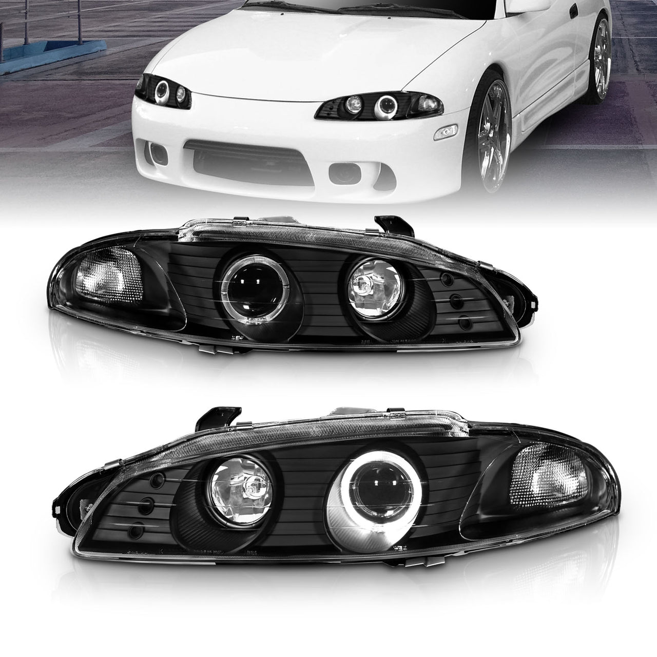 MITSUBISHI ECLIPSE 97-99 PROJECTOR HEADLIGHTS G2 1 HALO BLACK CLEAR