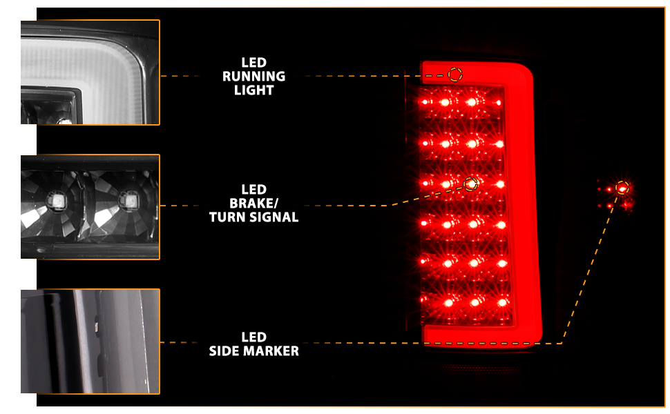 GMC SIERRA 1500 07-13 (EXCEPT '07 CLASSIC) / SIRRA 2500/3500 '07-'14 LED TAIL LIGHTS  BLACK HOUSING CLEAR LENS W/ C LIGHT BAR