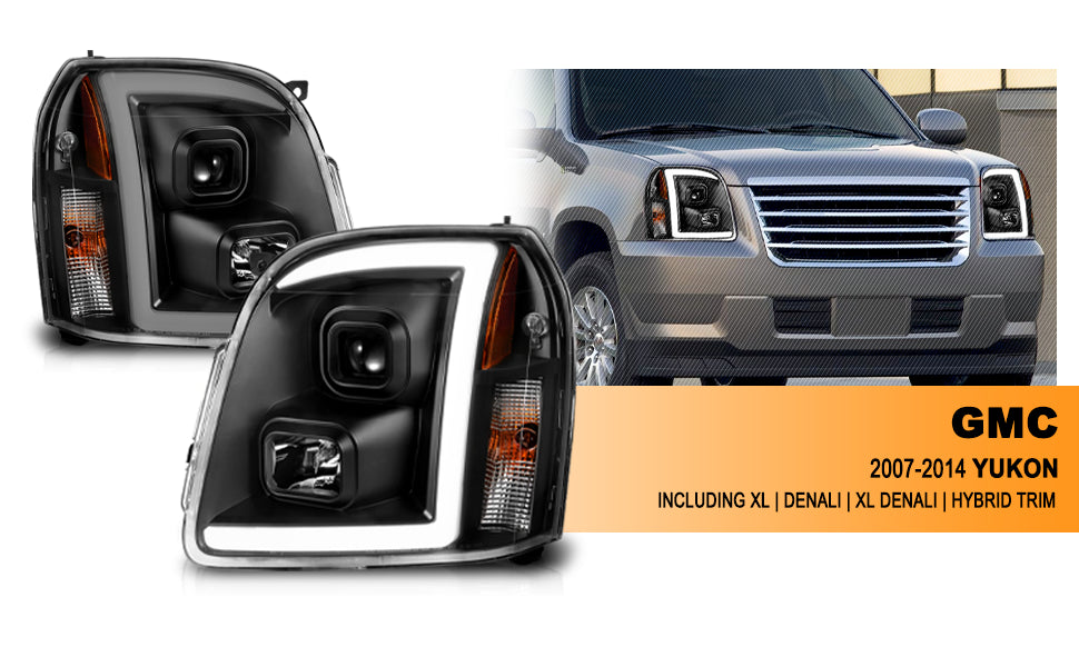 GMC YUKON/YUKON XL/DENALI/XL DENAL 07-10 PRO HEADLIGHTS LIGHT BAR STYLE BLACK AMBER