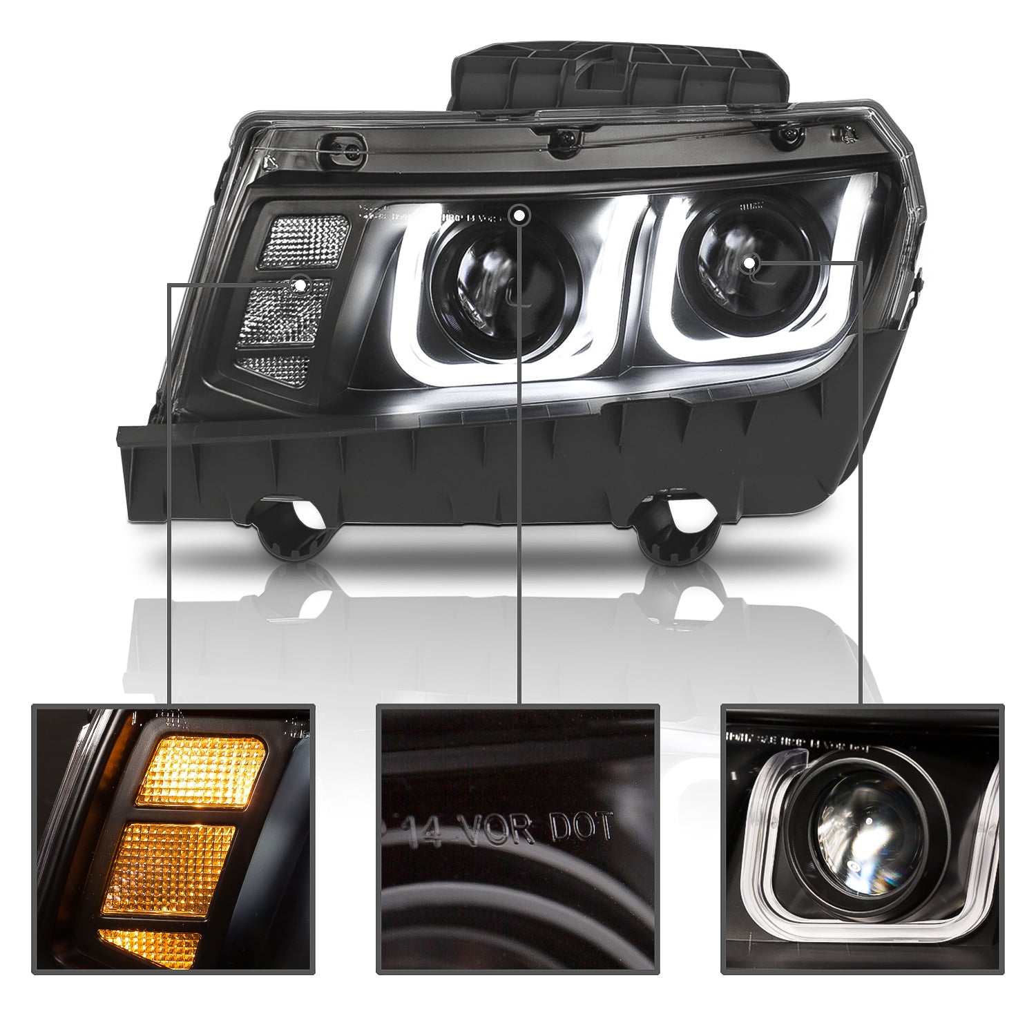 CHEVY CAMARO 14-15 PROJECTOR HEADLIGHTS U-BAR STYLE BLACK CLEAR