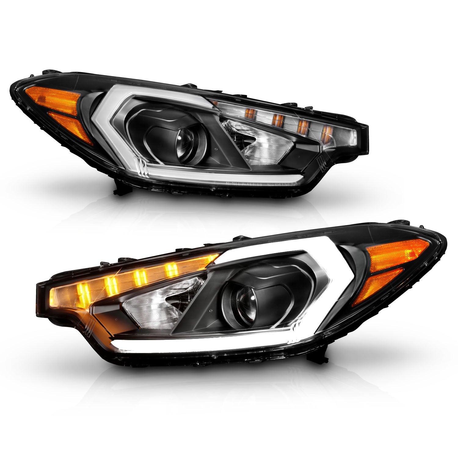 KIA FORTE 14-16 LED PLANK STYLE HEADLIGHTS BLACK (W/ FACTORY LED DRL)