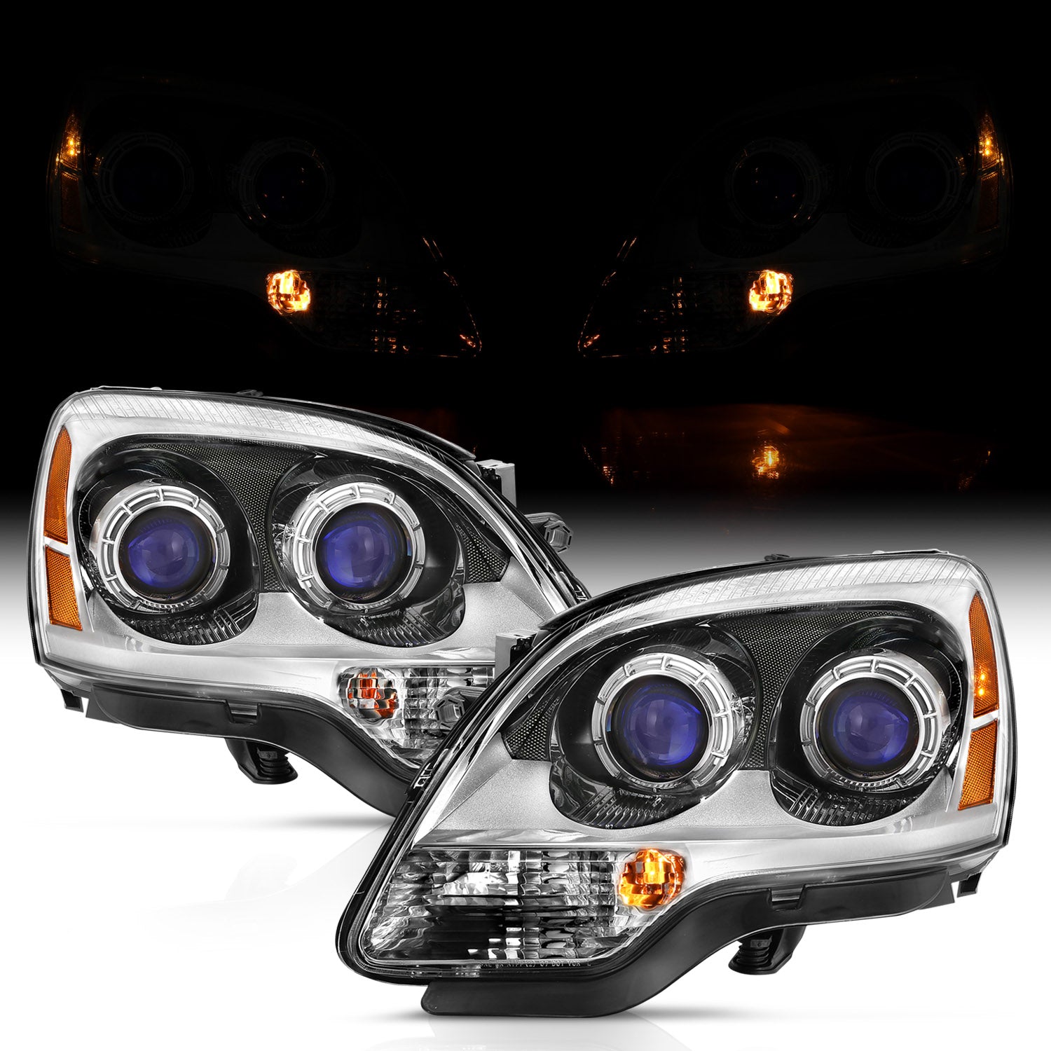 GMC ACADIA 07-12 PROJECTOR HEADLIGHTS CHROME AMBER (OE REPLACEMENT)