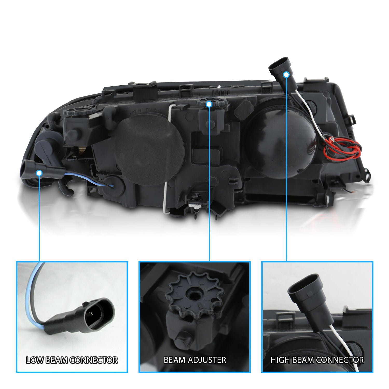 BMW 3 SERIES E46 (M3) 99-01 2DR PROJECTOR HEADLIGHTS W/ CORNER LIGHTS HALO CHROME CLEAR