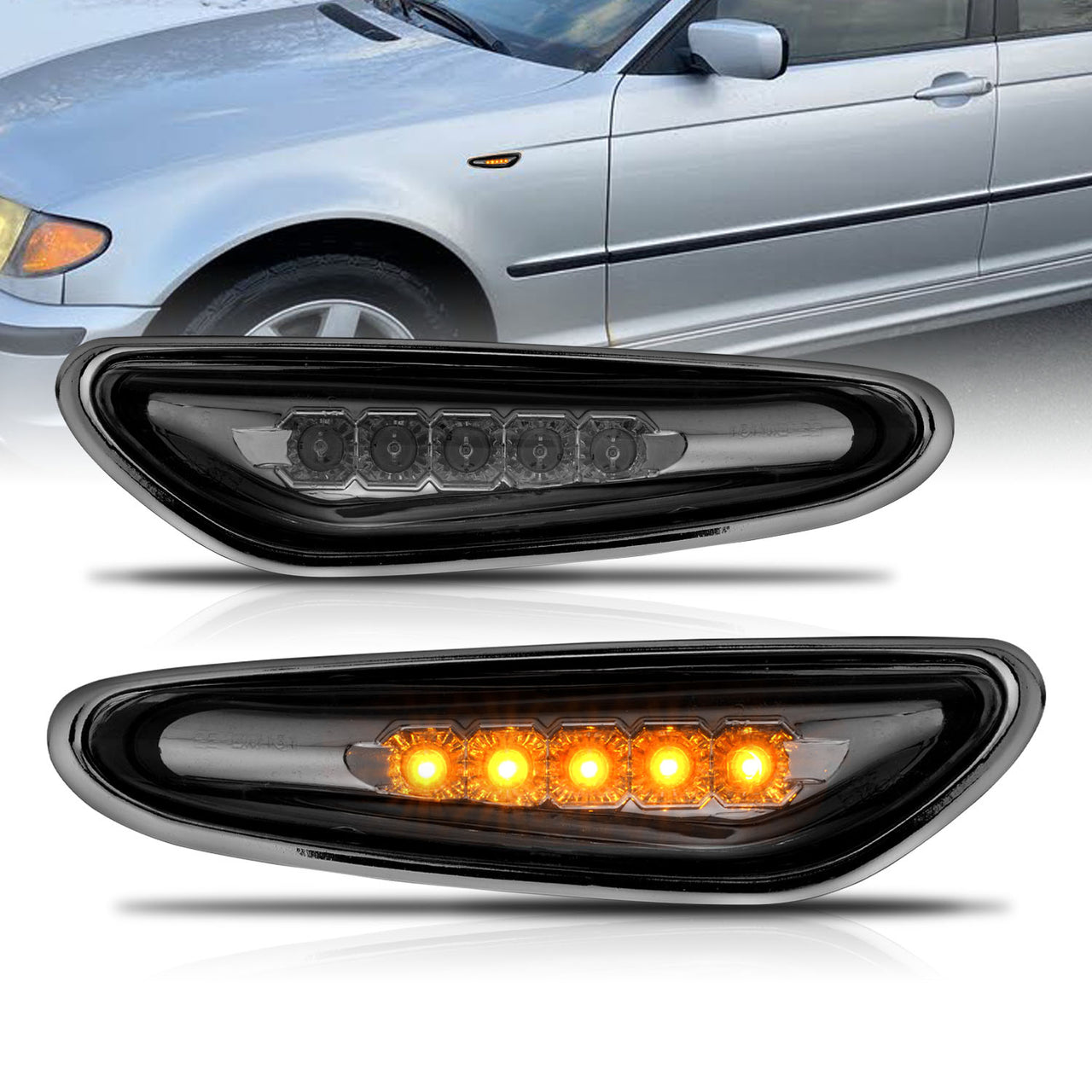 BMW 3 SERIES E36 92-98/E46 99-05/E34 89-96/E39 97-03/E60 04-10/X3 04-09 LED SIDE MARKERS SMOKE