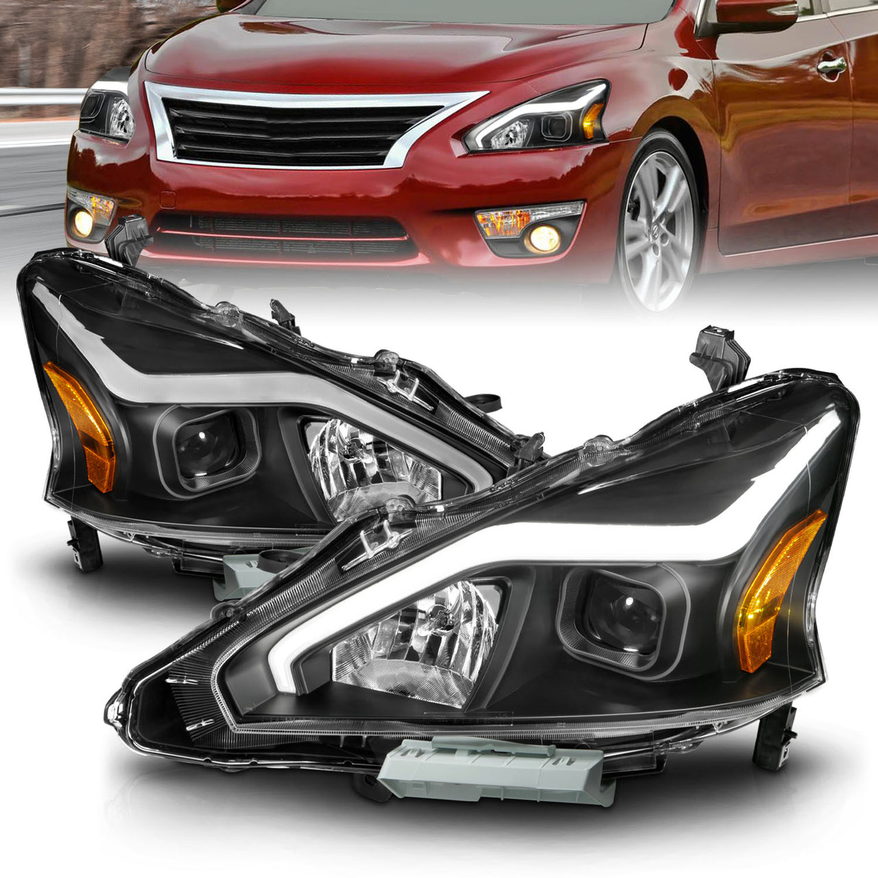 NISSAN ALTIMA 13-15 4DR PROJECTOR LIGHT BAR G2 HEADLIGHTS BLACK CLEAR AMBER
