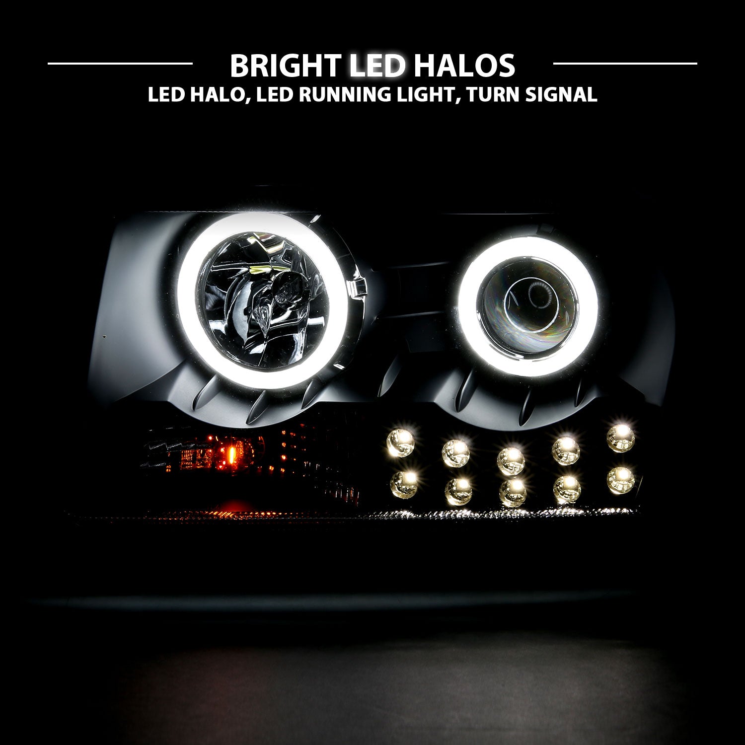 CHRYSLER 300 (05:2.7L,3.5L ENG)/(07-10:W/O DELAY OPTION) 05-10 PROJECTOR HEADLIGHTS HALO LED BLACK (RX HALO)