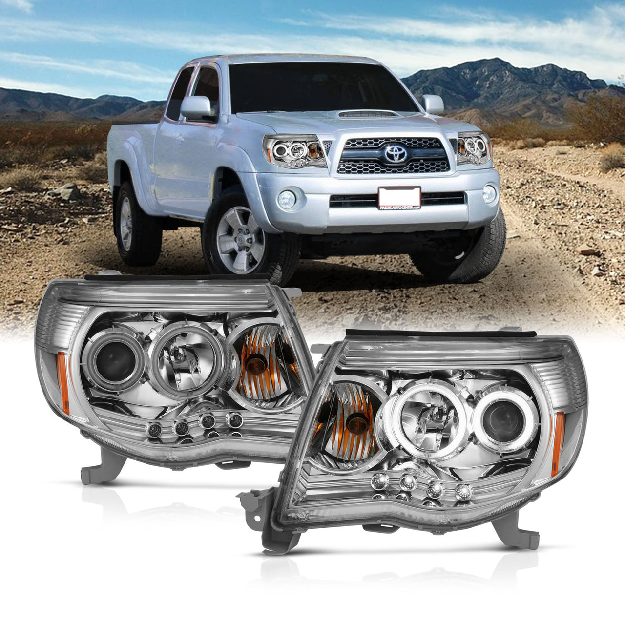 TOYOTA TACOMA 05-11 PROJECTOR HEADLIGHTS  W/O CCFL BAR  CHROME AMBER (RX HALO)