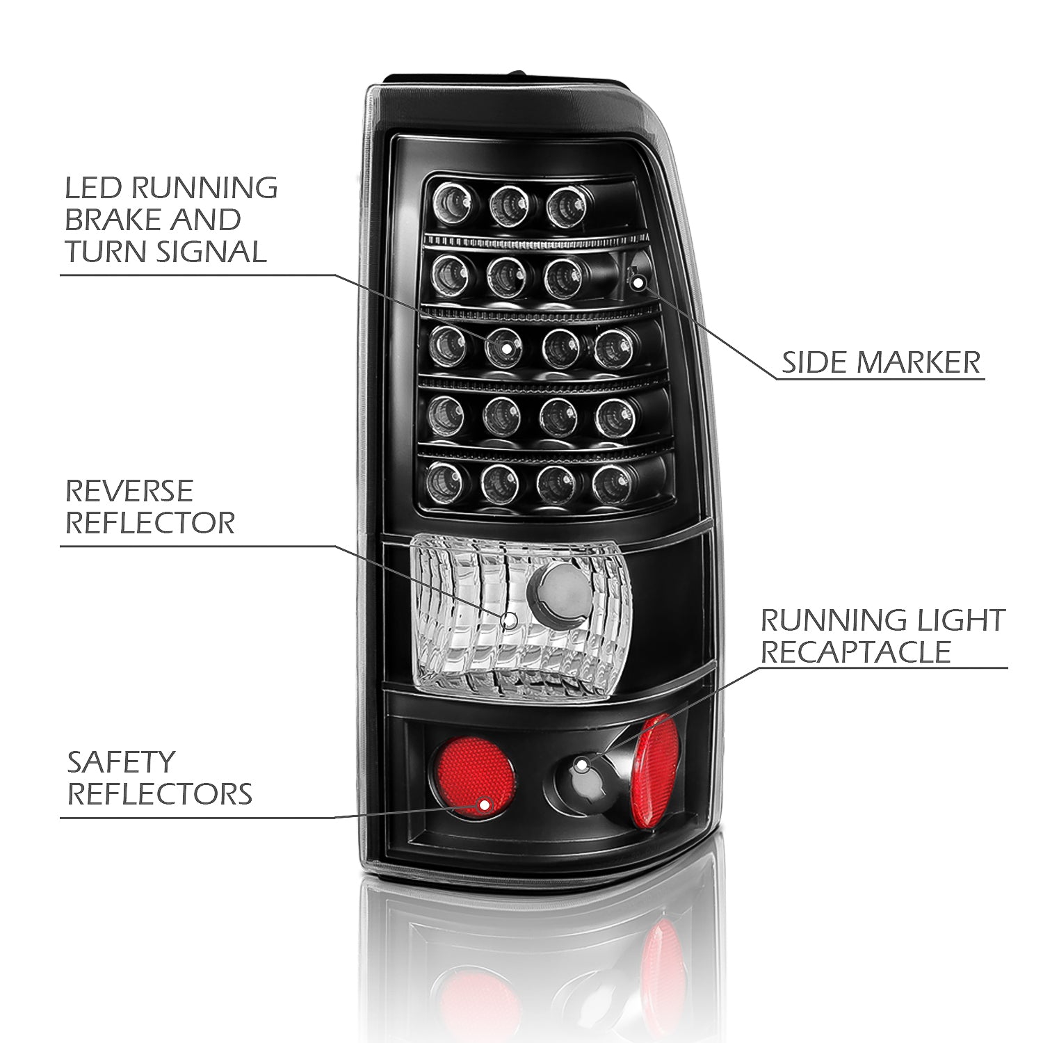 CHEVY SILVERADO 03-07 (1500/2500 SERIES 2003 & 1500/2500/3500 SRW SERIES 04-07) LED TAIL LIGHTS BLACK (4 HOLE)
