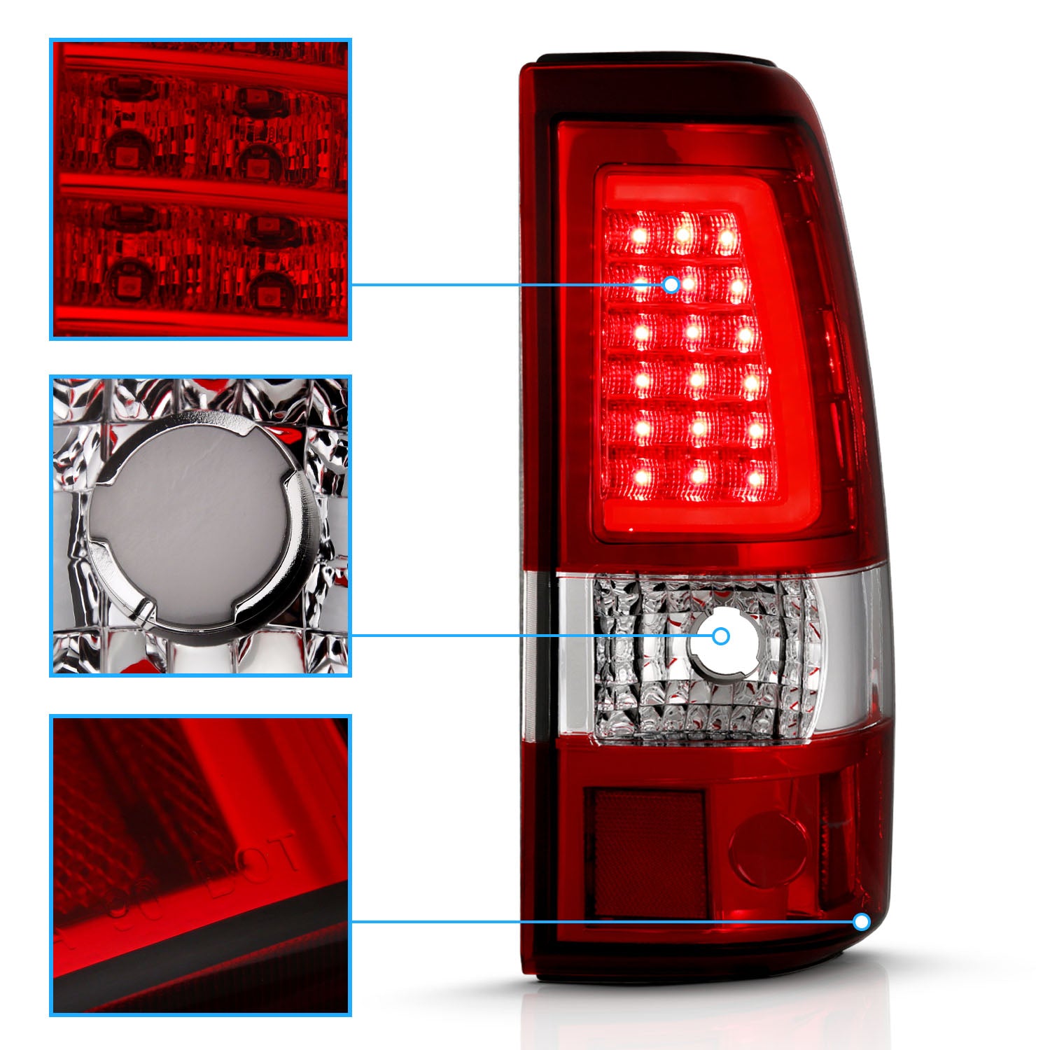 GMC SIERRA 99-07/CHEVY SILVERADO 99-03 (1500/2500 SERIES 99-02 & 3500 SERIES 2003) LED TAIL LIGHTS RED/CLEAR W/ C LIGHT BAR (3 HOLE)