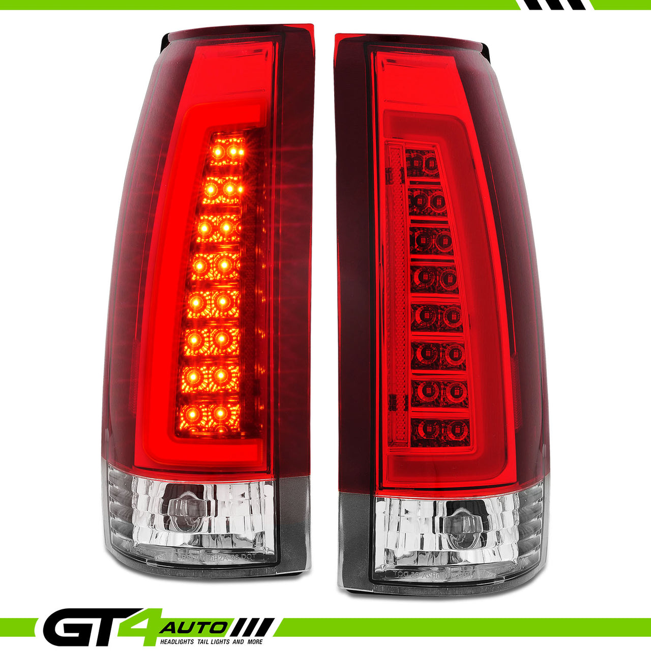 Chevy/GMC C/K 1500/2500/3500 88-99, SUBURBAN/YUKON 92-00, TAHOE 94-00, BLAZER 92-94, CADILLAC ESCALADE 99-00 LED C-BAR TAIL LIGHTS CHROME HOUSING RED/CLEAR LENS W/ C LIGHT BAR
